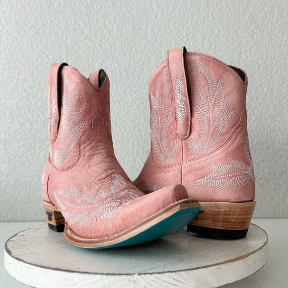 Pink Ankle Boots with Embroidered Design - Picture 2 of 16